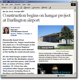 Stonesville-based Cirrus Construction Inc. began construction this week on a 10-unit hangar